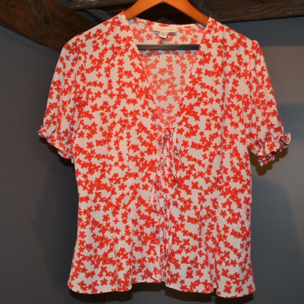 Red Floral Topshop Blouse